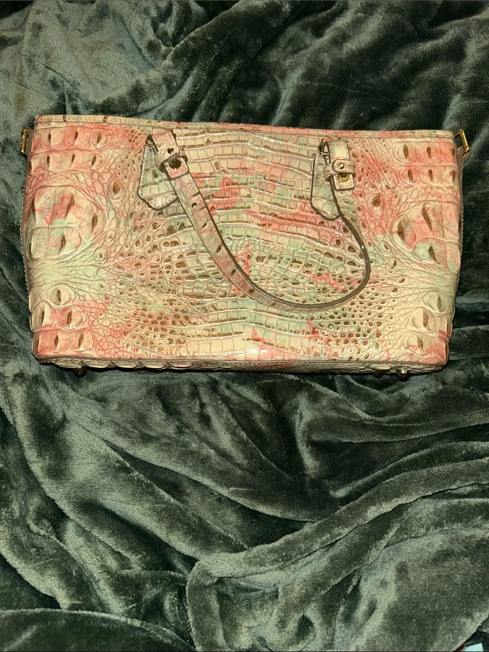 Brahmin Pastel Multicolor Croc-Embossed Tote with Gold Hardware